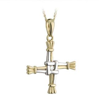 14k White & Yellow Gold w/Diamond St. Brigid's Cross Irish Necklace Pendant Necklaces Jewelry