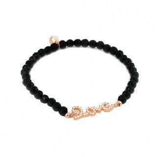 Rose Gold Plated Love Message With Black Onyx Beads Stretch Bracelet Jewelry