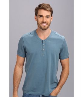 Calvin Klein Jeans Mixed Media S/S V Neck Henley Mens Short Sleeve Pullover (Blue)