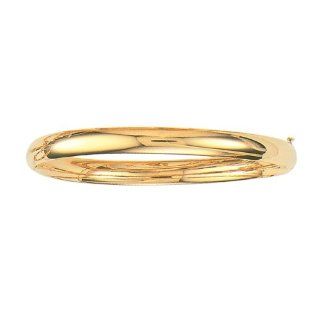 7" 10K Yellow Gold Polished High Domed Bangle w/ Side Clasp Jewelry