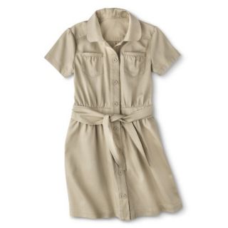 Cherokee Girls School Uniform Short Sleeve Belted Safari Dress   Pita Bread 16