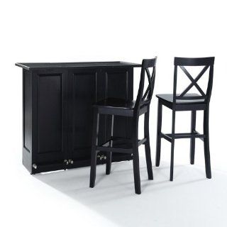 Mobile Folding Bar with X Back Stools (Black) (42"H x 48.75"W x 22"D)   Bar Tables