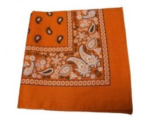 100% Cotton Double Sided Print Paisley Bandana Scarf, Head Wrap   Orange Clothing