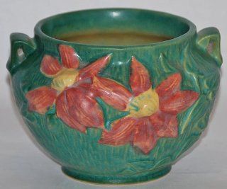 Roseville Pottery Clematis Green Jardiniere 667 4   Vases