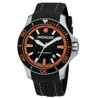 Wenger Sea Force Watch, Black & Orange Dial Black & Orange Bezel Black Silicone Strap 641.102 Watches