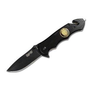 Fury Tactical All Black with Police Logo TacAssist Folding Knife  Tactical Knives  Sports & Outdoors