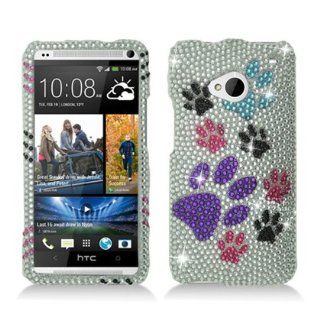 Aimo HTCM7PCLDI668 Dazzling Diamond Bling Case for HTC One/M7   Retail Packaging   Colorful Paws Cell Phones & Accessories
