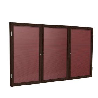 3 Door Wood Frame Enclosed Flannel Letterboard Surface Color Burgundy, Size 36" H x 72" W x 2.25" D, Frame Finish Walnut  Changeable Letter Boards 
