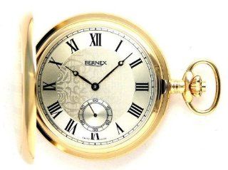 Bernex Swiss Made Large Gold Plated Pocket Watch with 17 Jewel Mechanical Movement Watches