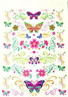 BT0093 Colorful Butterfly Flower, Removable Tattoos Easy Fun, Non Toxic, Tattoos Beauty