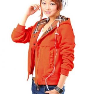 Finejo Women's Zip Up Short Outerwear Orange Small