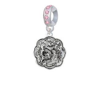 Dragon and Phoenix Silver Medallion Light Rose Crystal Charm Bead Dangle Delight Jewelry Jewelry