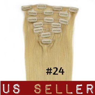 19 COLORS15" Brazilian 100% Human Hair Clip In On Hair Extensions (#24 Medium Blonde)  Beauty