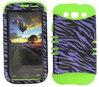 3 IN 1 HYBRID SILICONE COVER FOR SAMSUNG GALAXY S III S3 AT&T, SPRINT, T MOBILE, VERIZON, METRO PCS, BOOST, CRICKET, US CELLULAR, VIRGIN MOBILE HARD CASE SOFT GREEN RUBBER SKIN ZEBRA GR TP1299 S I747 KOOL KASE ROCKER CELL PHONE ACCESSORY EXCLUSIVE BY M