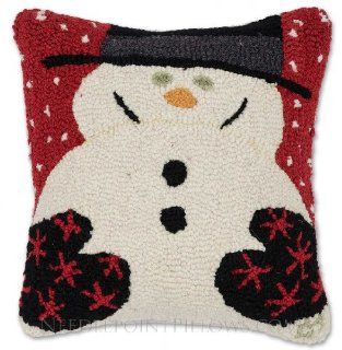 Handmade Hand Hooked Decorative Snowman 100% Wool Holiday Christmas Throw Pillow. 18" x 18".  