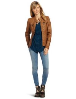 YMI Juniors Fitted Pleather Jacket, Cognac, Small