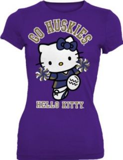 NCAA Washington Huskies Hello Kitty Pom Pom Junior Crew Tee Shirt (Purple, X Large)  Sports Fan T Shirts  Clothing