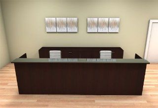 2pc 12' Feet Modern Glass Counter Reception Desk Set, #CH AMB R13  Home Office Furniture Sets 