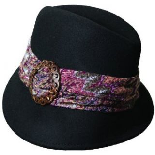 Dorfman Pacific Scala Women's Wool Felt Fedora w/ Trim Hat   Black