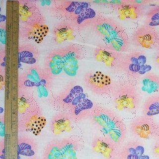 44" Wide Flannel Fabric, Rainbow Bugs (Pink Background), Flannel Fabric By the Yard  Other Products  
