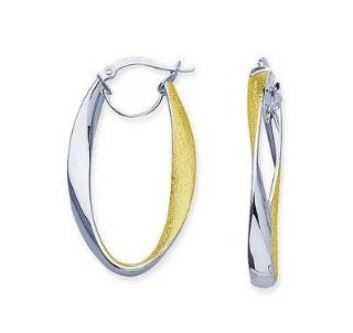 14kt Two Tone Oval Twist Hoop Earrings Jewelry