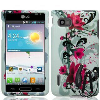 LG OPTIMUS F3 MS659 RED BLACK FLOWER WHITE COVER SNAP ON HARD CASE + FREE CAR CHARGER from [ACCESSORY ARENA] Cell Phones & Accessories