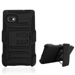 For LG Optimus F3/MS659 (T Mobile/MetroPcs) Black Armor Case, w/ Black Belt Clip & Black Stand Cell Phones & Accessories