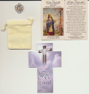 Saint Kateri Tekakwitha Relic Medal with Canonization Holy Prayer Card, Velour Bag and Cross Bookmark Lily of the Mohawks  Other Products  