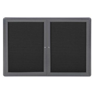 2 Door Ovation Fabric Tackboard Size 33.75" H x 46.875" W x 2.125" D, Frame Finish Gray, Surface Color Black  Bulletin Boards 