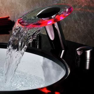 Sumerain Double Handle Widespread LED Waterfall Bathroom Sink Faucet