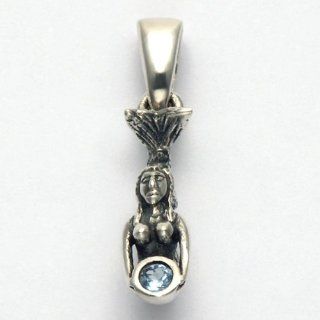 Sterling Silver Diving Mermaid Pendant w/Blue Topaz Stone Jewelry
