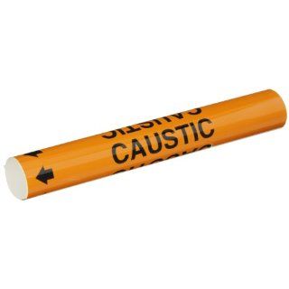 Brady 5806 O High Performance   Wrap Around Pipe Marker, B 689, Black On Orange Pvf Over Laminated Polyester, Legend "Caustic" Industrial Pipe Markers