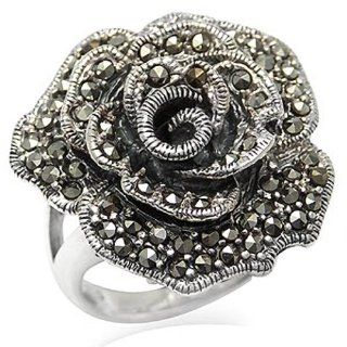Marcasite 925 Sterling Silver Rose/Flower Ring Jewelry