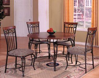 Wood Top Round Table with Metal Legs and 4 High Back Metal Side Chairs ADS90180, 90181   Dining Room Furniture Sets