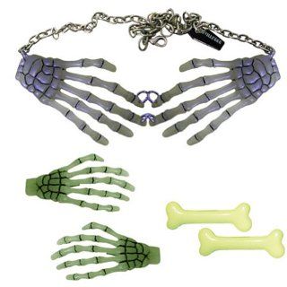 Kreepsville 666 Skeleton necklace with and hand and bone hairclip set Glow Jewelry