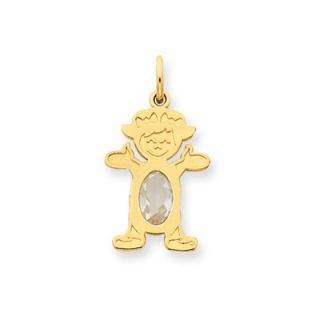 Jewelryweb 14k White Gold Girl Oval Birthstone Pendant