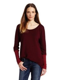 Michael Stars Women's Stripe Long Sleeve Scoop Shirt with Sweater Sleeves, Russet, One Size Tank Top And Cami Shirts
