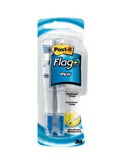 Post it Flag+ Ballpoint Pen, Medium Point, Blue Ink, 50 Color Coordinated Flags/Pen, 2 Pack  Ballpoint Stick Pens 