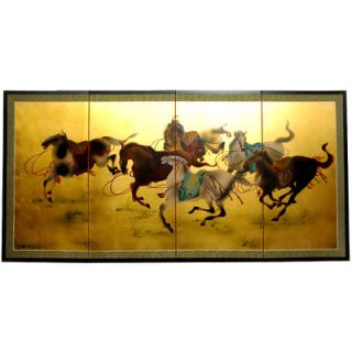 Oriental Furniture 36 Riders In The Storm On Gold Leaf Silk Screen