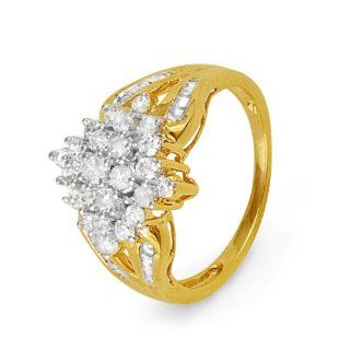 10KT Yellow Gold Baguette and Round Diamond Cluster Ring (1 Cttw) Right Hand Rings Jewelry