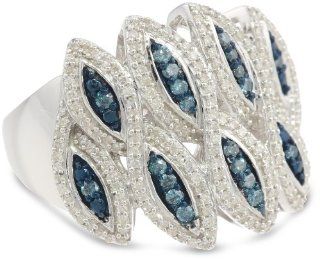 Sterling Silver Blue and White Diamond Ring (3/4 cttw, I J Color, I2 I3 Clarity), Size 7 Jewelry