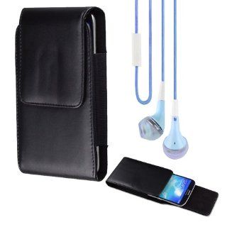 Premium Faux Leather Carrying Case / Belt Holster Clip For Samsung galaxy Mega 6.3 / Samsung galaxy 5.8 (Black) + Vangoddy Headphone with MIC,Blue Cell Phones & Accessories