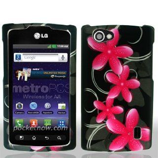LG Optimus M+ / Plus / MS695 MS 695 Black with Pink Floral Flowers Black Swirl Vines Design Snap On Hard Protective Cover Case Cell Phone Cell Phones & Accessories