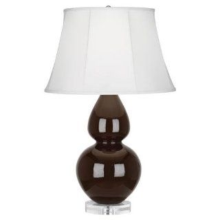 Robert Abbey A671 Lamps with Pearl Dupioni Fabric Shades, Lucite Base/Chocolate Glazed Ceramic Finish   Table Lamps  