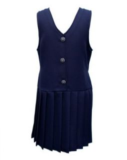 Girls Navy Blue Button V Neck Pleated School Uniform Jumper School Uniform Dresses Clothing
