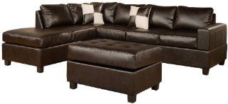 Bobkona Soft Touch Reversible Bonded Leather Match 3 Piece Sectional Sofa Set, Espresso   Leather Couch