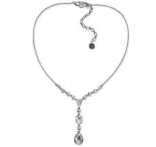 Givenchy Pendant, 12" Silver Tone Crystal Tear Drop Givenchy Jewelry