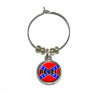 REBEL   Confederate Southern Flag Distressed Wine Glass Charm Drink Stem Marker Ring Wine Glass Tags Kitchen & Dining