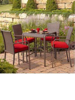 5 Pc Outdoor Wicker Resin Dining High Top Set W/ Cushions  Other Products  Patio, Lawn & Garden