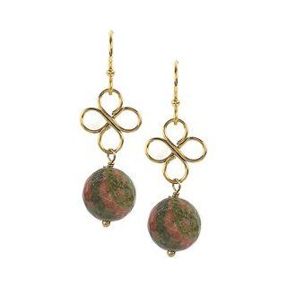 Jody Coyote Radiance Unakite Round Bead Earrings with Gold Plate Squiggle GD678G Jewelry